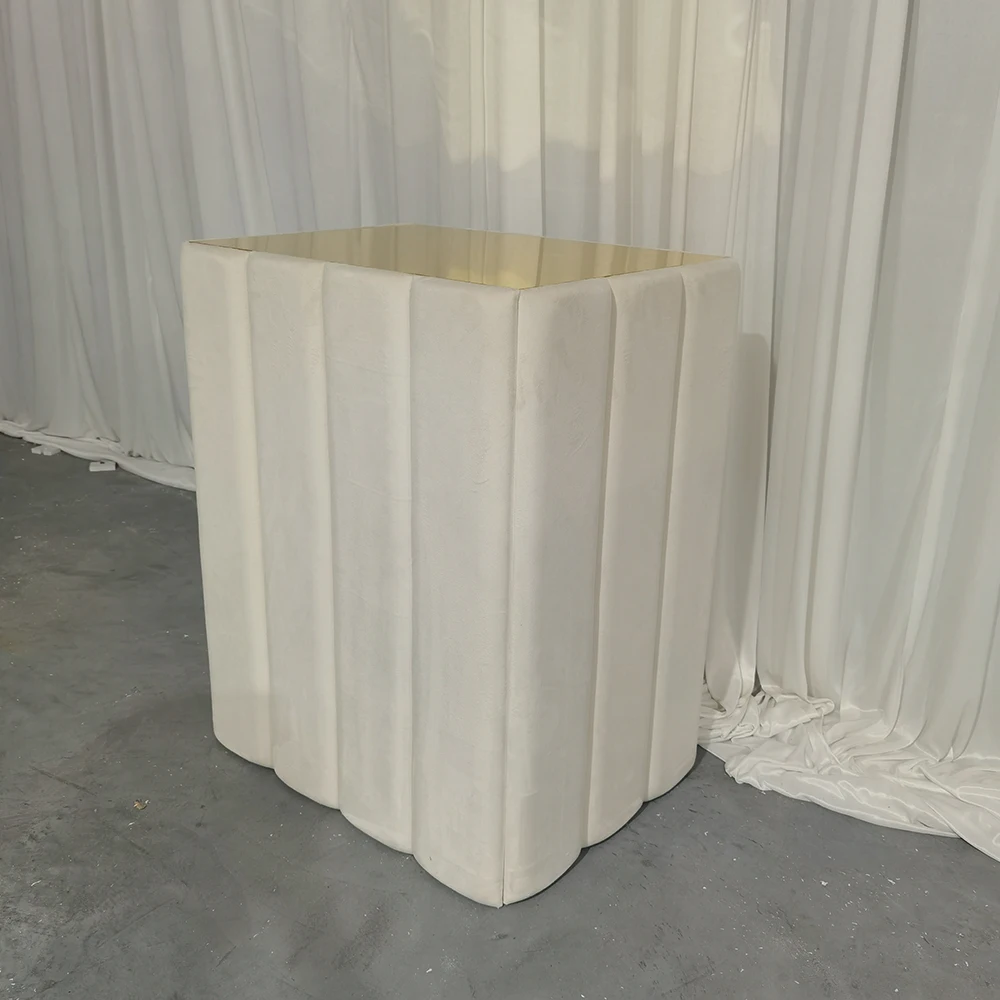 

Luxury White Velvet Golden Mirrored Plinths Cake Dessert Display For Wedding Decoration