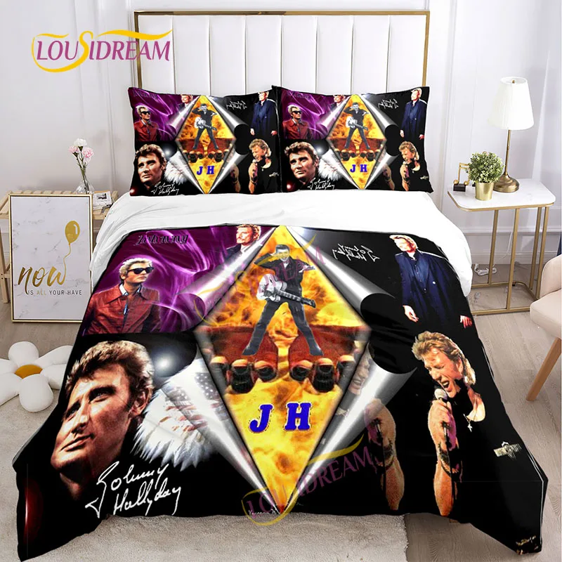 Johnny Hallyday Bedding Set DIY Music Style Fan gift Queen Size double Bed Queen Size Sheets duvet cover pillowcase