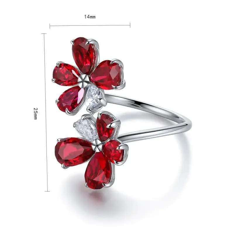 RUIF 2024 New Luxury Flowers Shape S925 Silver 5.82ct Lab Grown Ruby Ring for Women Couple Daily Office Jewelry