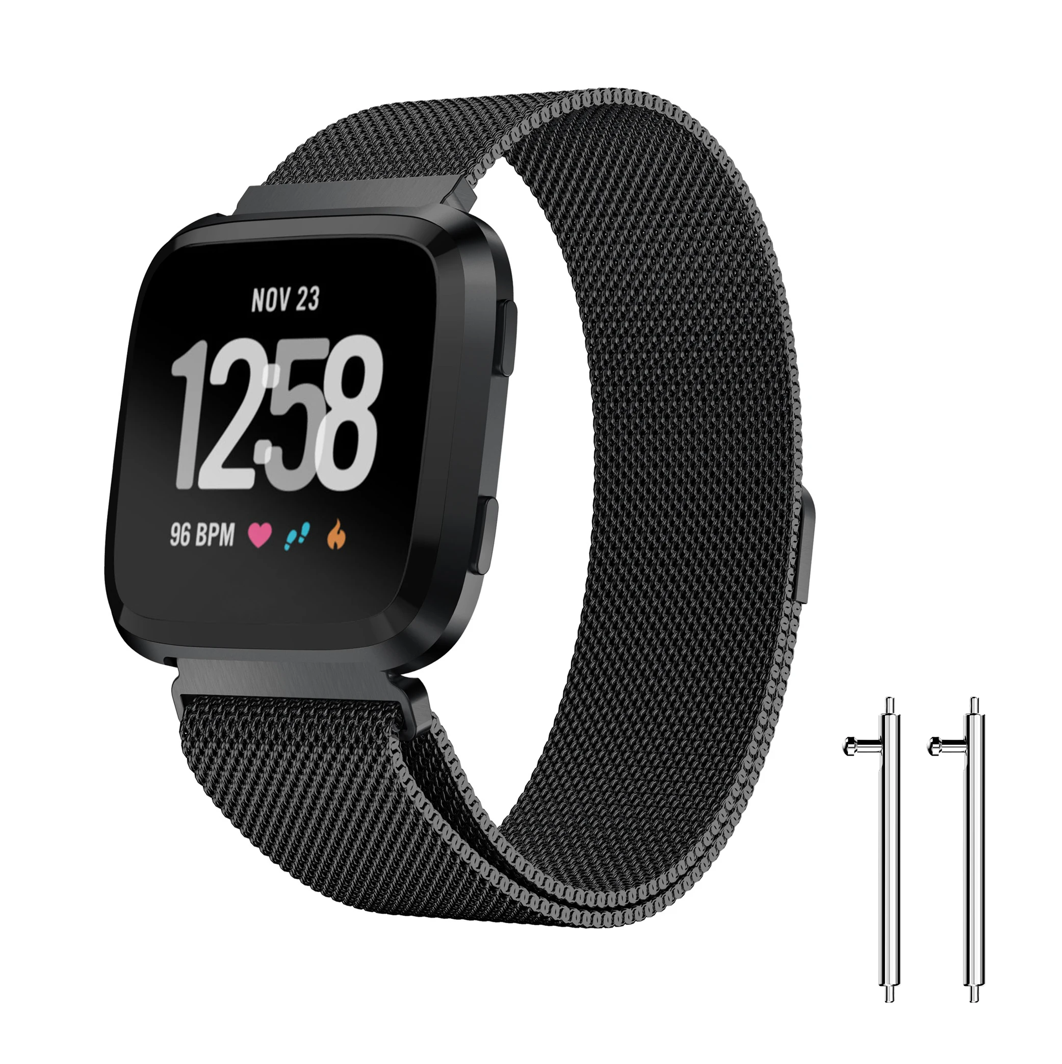 Substituição Metal Strap para Fitbit Versa, Quick Replease Pins, Pulso Milanese Loop, Pulseira de Aço Inoxidável, Fit Bit Watchband, 1/2 Banda