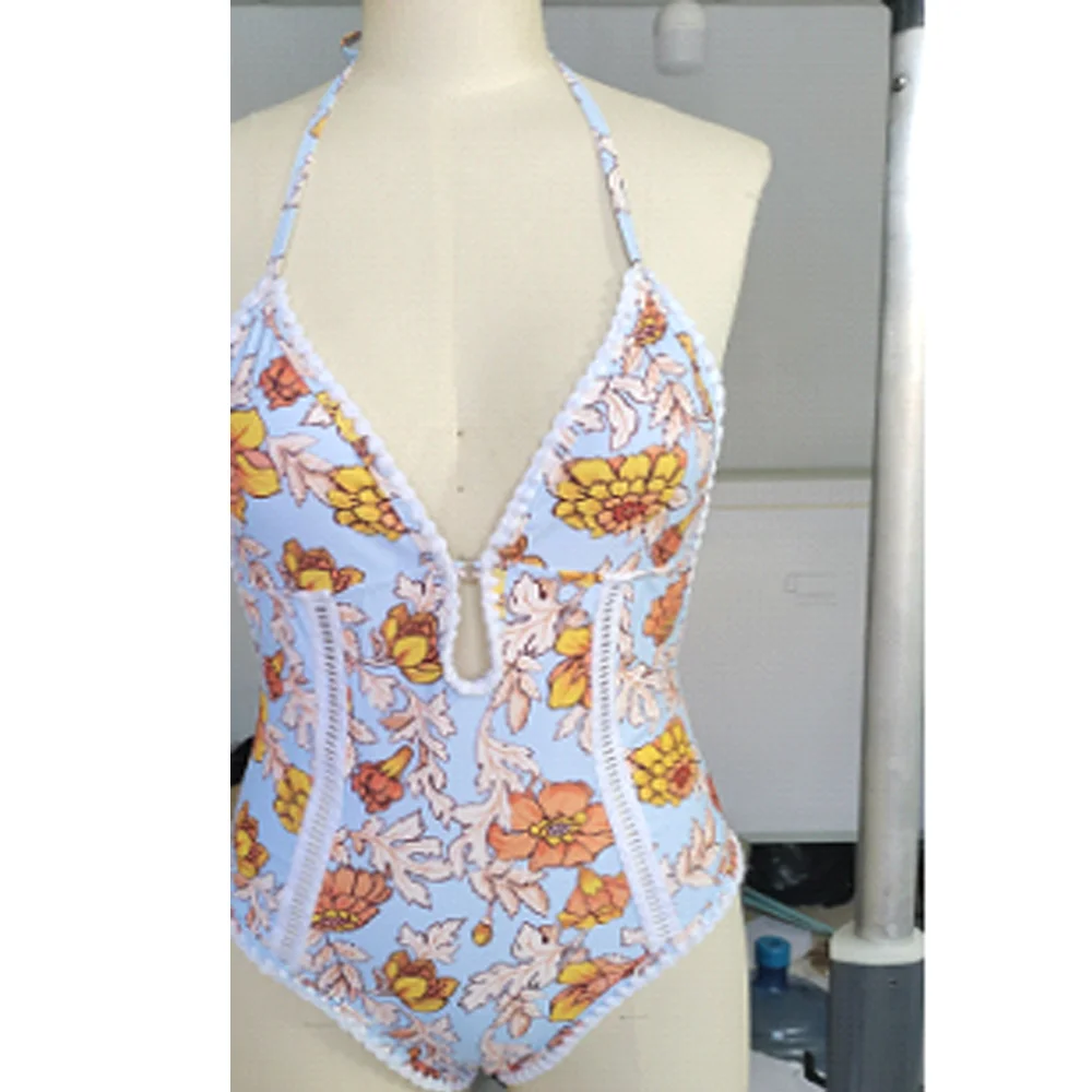 2023 Dames Retro Eendelig Badpak Diep V Halter Hals Vakantie Strandkleding Cover Up Designer Badpak Zonder Rug Zomer