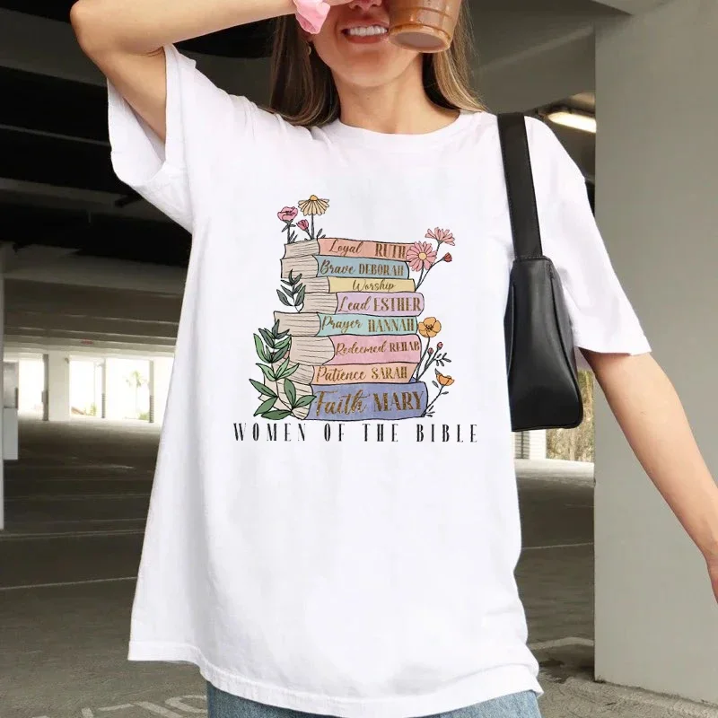 

The Original Women of The Bible Books Fun Print Pattern Short Sleeve Print Casual Basic Top Summer Clothing O-Neck T-Shirt.