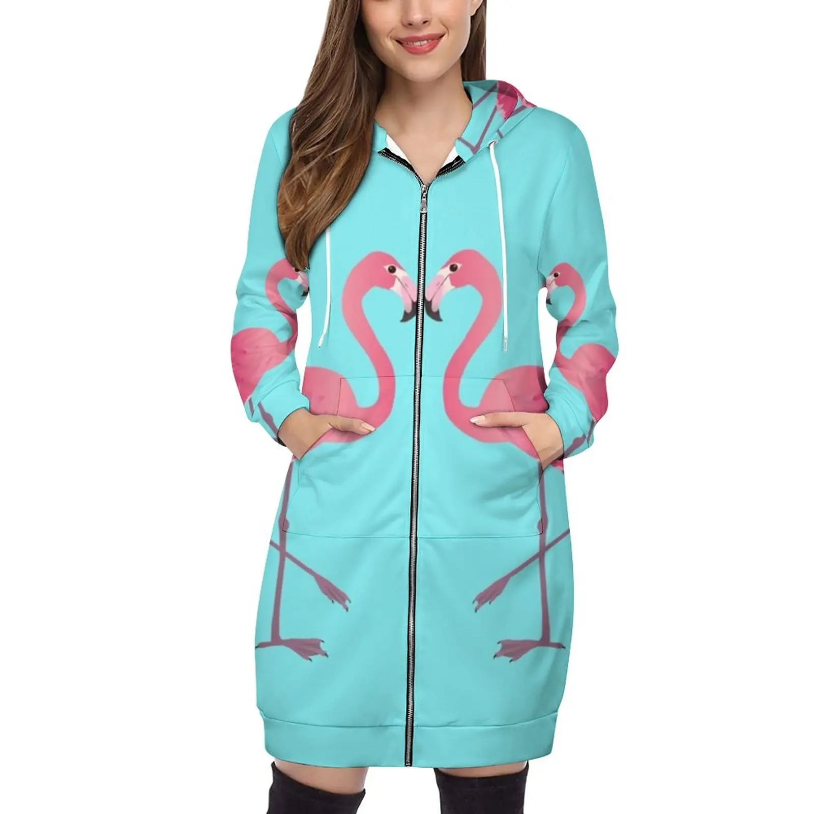 

Two Pink Flamingo's Pullovers Hoodies Long Sleeve Hoodie Sweatshirt Printed Pocket Hooded Sweatshirts For Women American