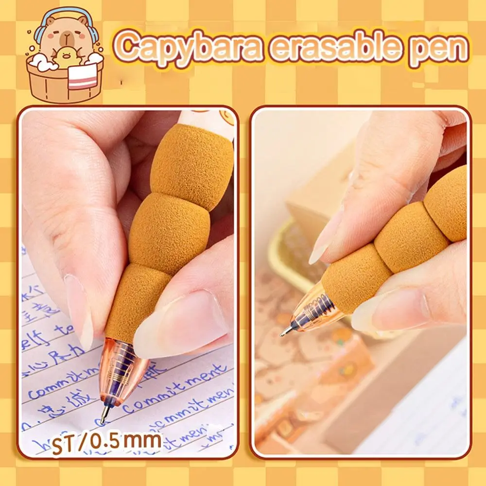 5PCS/Set Cartoon 0.5mm Blue Ink Erasable Pen Capibara Panda Rabbit Quick Drying Gel Pen Soft Grip Ballpoint Pen Writing Tool