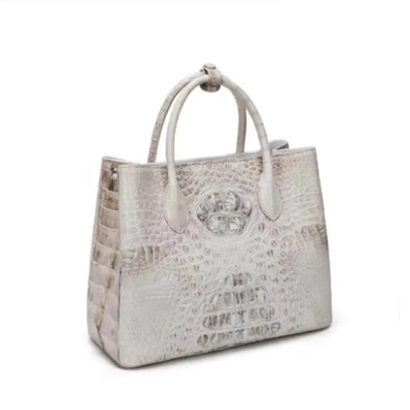 

moben Female bag new crocodile bag portable bag One shoulder Inclined shoulder women handbag himalayan white