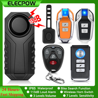 Elecpow Waterproof Bike Alarm 113dB Motorcycle Electric Bicycle Anti Theft Alarm Wireless Remote Remote Vibration Detector Alarm