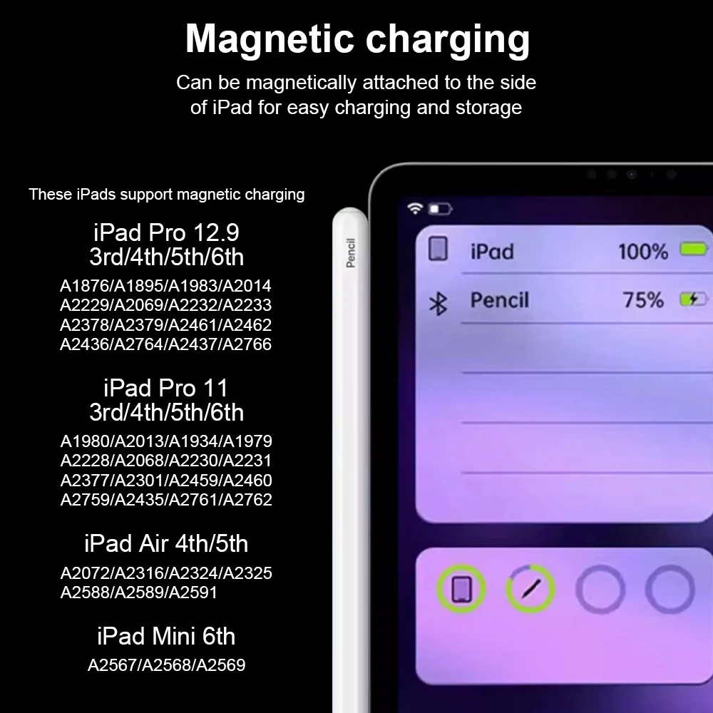 Per Apple Pencil Ricarica wireless Palm Rejection Stylus Pen per iPad Air 4 5 Pro 11 12.9 Mini 6 Accessori per iPad Pencil