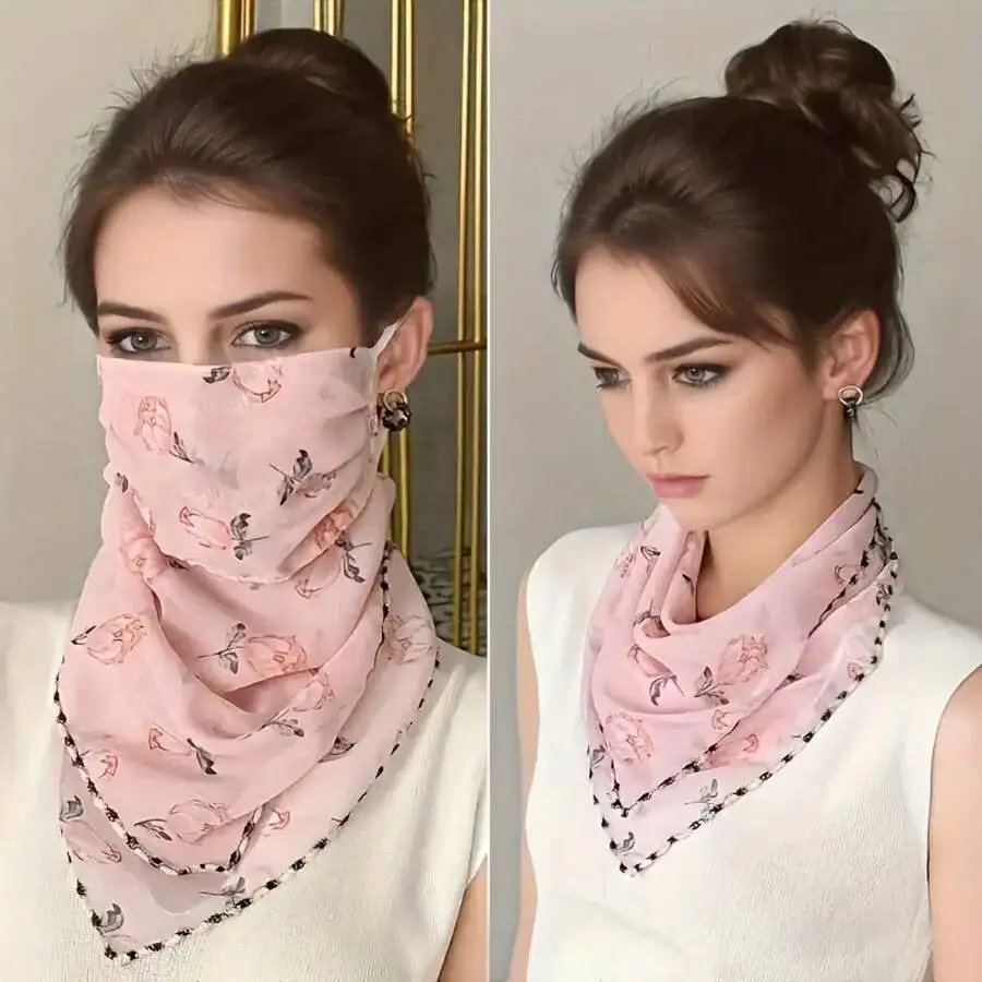 

Women Floral Chiffon Scarf Sun Protection Face Cover Neck Bandana