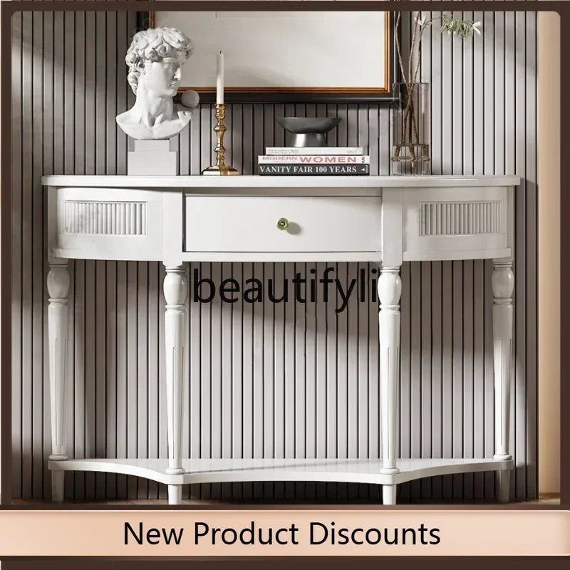 

Asmt56 Американский входной столик из цельного дерева Средний антикварный входной шкаф Полукруглый очень узкий настенный столик для хранения вещей