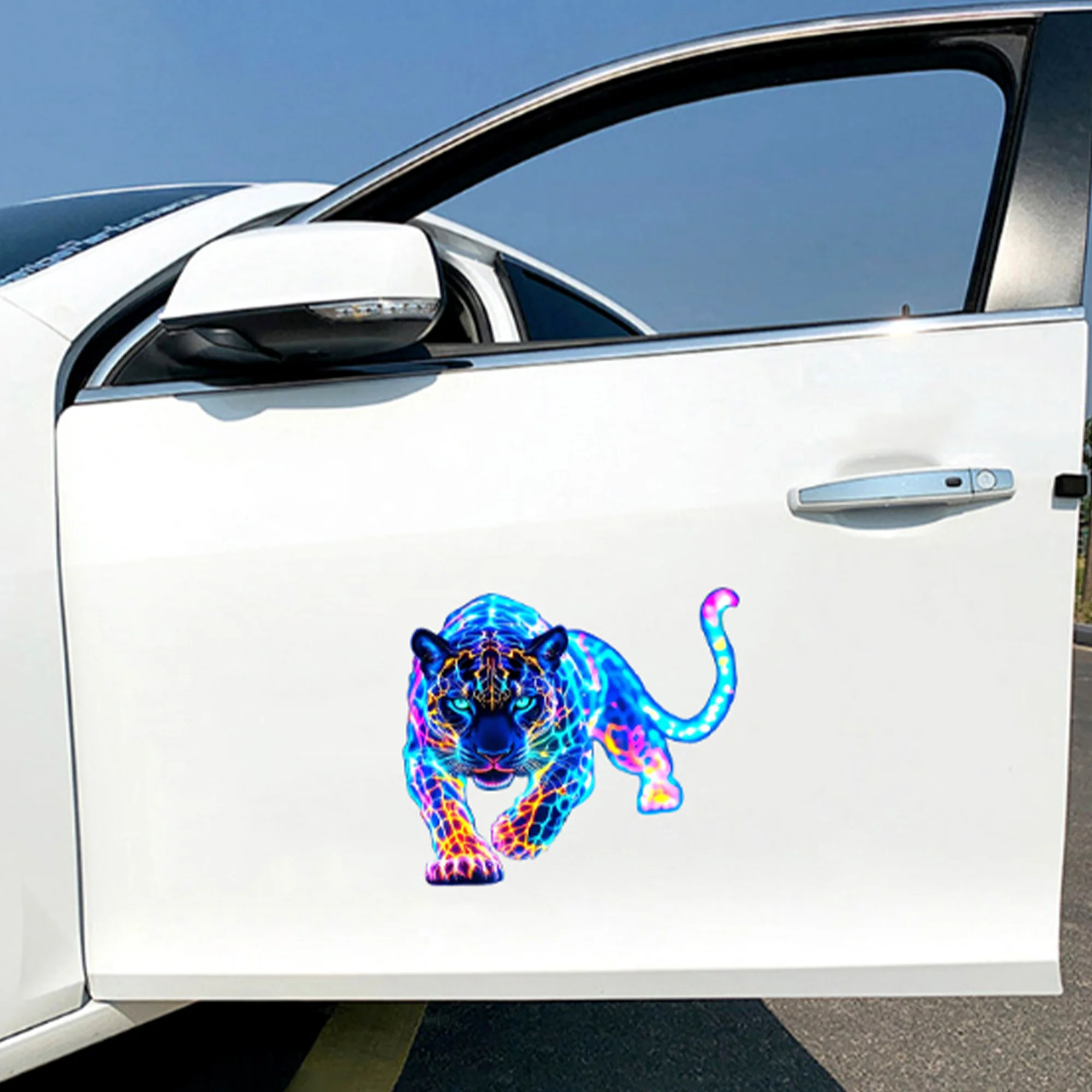 1PC Vibrant Neon Leopard Motorcycle Stickers Waterproof for Scooter Fuel Tank Front Fairing Vinyl Decals Car Window Decoration