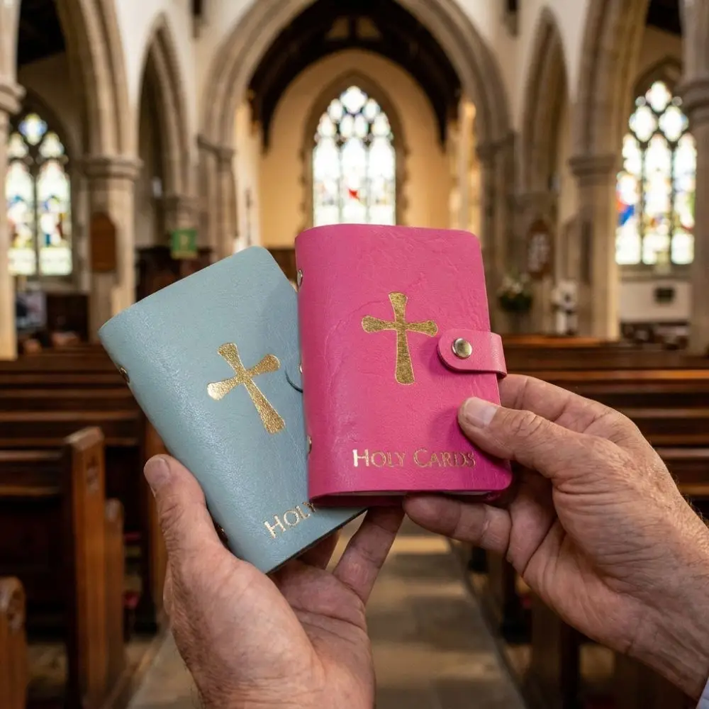 PU Leather Prayer Card Holder 40 Slots Waterproof Holy Card Booklet Large Capacity Snap Closure Card Collection Case Travel