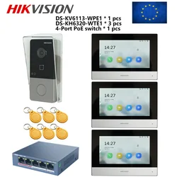 Hikvision Meertalige 802.3af Poe Video Intercom Kit, Inclusief DS-KV6113-WPE1(C) & DS-KH6320-WTE1 & Poe Schakelaar