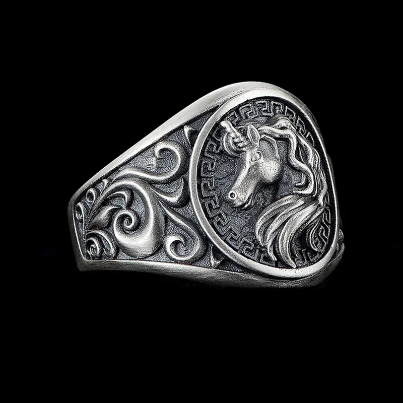 Vintage Unicorn Ring Men Hip Hop Ins Cold Wind Index Finger Tail Ring Fashion Imitation Thai Silver Pony Open Adjustable