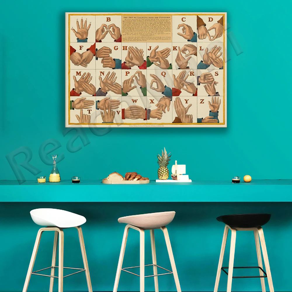 Vintage Sign Language Chart | Asl Poster | Sign Language Alphabet Classroom Gift Decor Canvas Print Picture