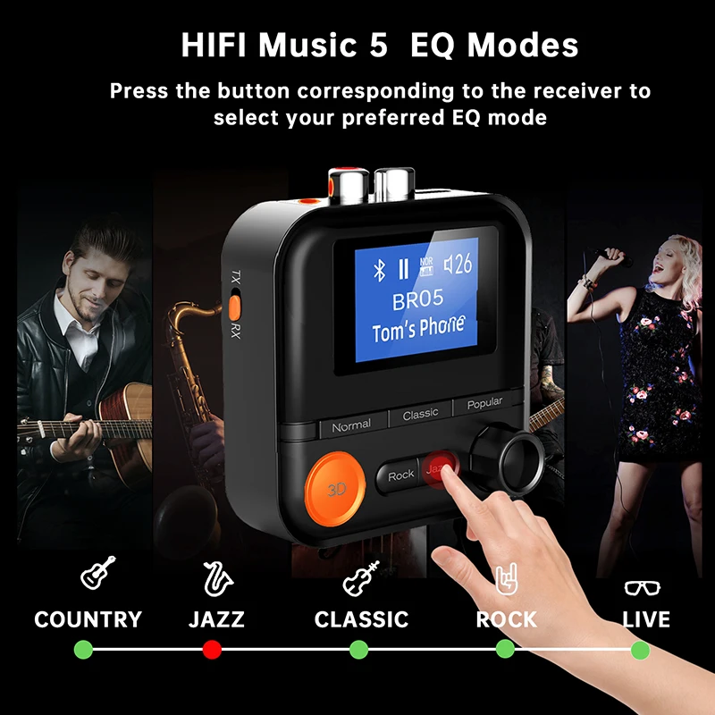Bluetooth Audio Receiver Zender 5 Eq Modes Hifi Muziek Normaal + Classic + Populaire + Rock + Jazz Draadloze Adapter 3.5Mm Aux 2 Rca Tf