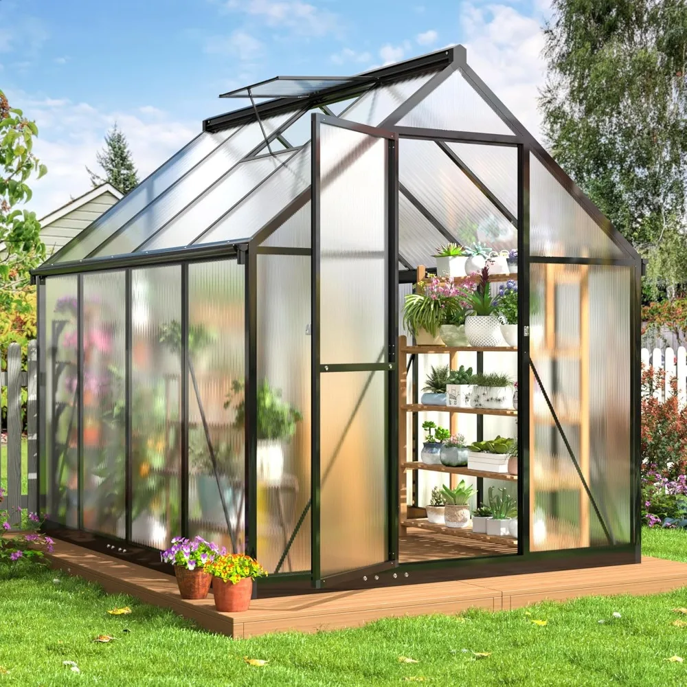 

6x7.5 FT Greenhouse for Outdoors, Polycarbonate Greenhouse with Quick Setup Structure and Roof Vent, Aluminum