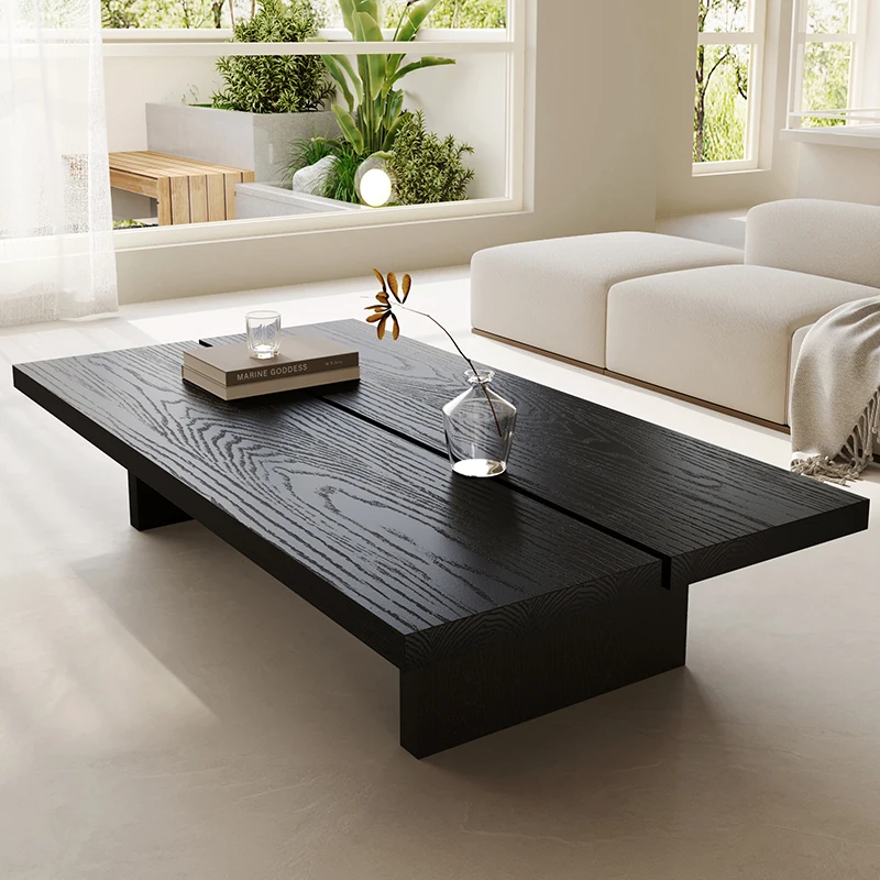 

Wabi Sansi wind solid wood coffee table living room home light luxury modern balcony tea table carbonized solid wood small apart