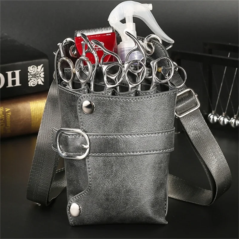 PU Leather Hair Scissors Bag with Shoulder Strap 5 Pockets Pet Bag Hair Clip Comb Holder Hairdresser Waist Pack Pet Scissor Bag