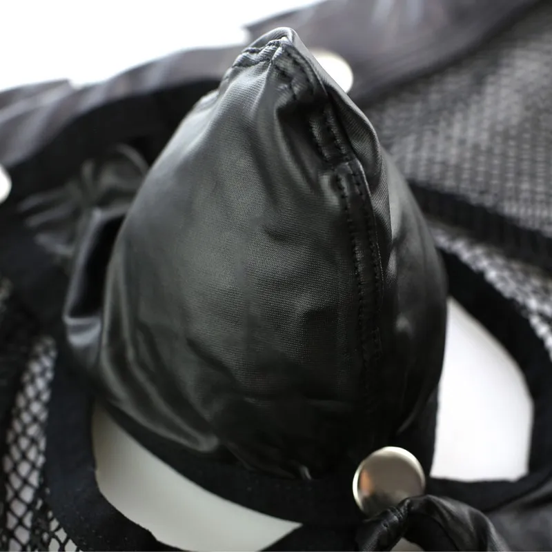 الرجال شبكة صيد السمك سراويل بوكسر الحقيبة القابلة للإزالة مفتوحة المنشعب فو الجلود U محدب انفصال ملخصات المثيرة ارتداء مثلي الجنس الوثن #5