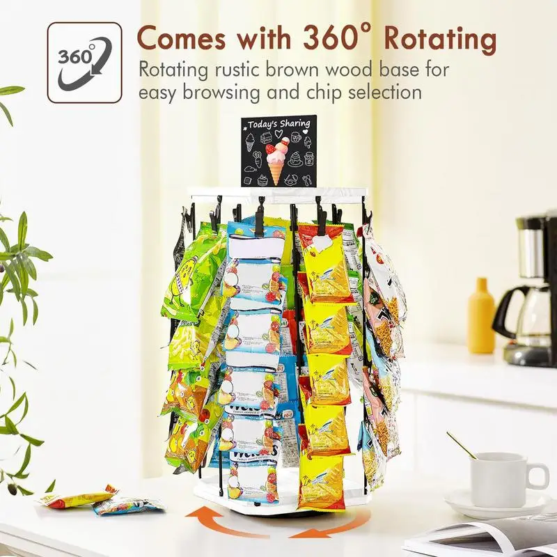 

Chip Rack Display Stand Retail Chip Stand Snack Rack 5 Tiers 40 Clips 360 Rotating Storage Organizer With Message Board Station