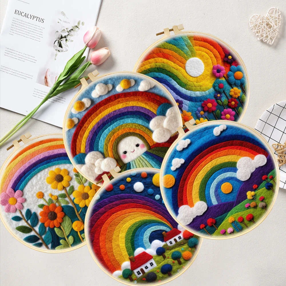 

CHENISTORY﻿﻿ DIY Wool Felting Painting With Embroidery Funny Flower Landscape Handmade Landscap Picture Kit For Mom Friends Gift