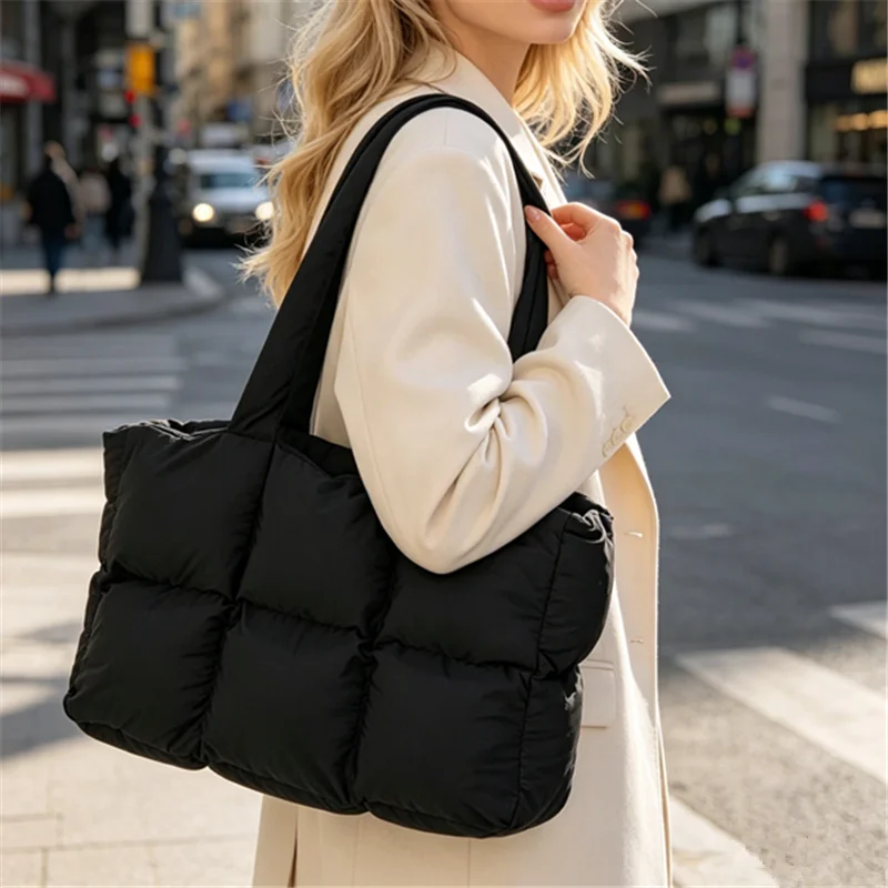 Multicolor Puffer Quilted Totes Bags Large Capacity Light Nylon Handbag Shoulder Bags for Women Shopping Travel Work Carry Bag