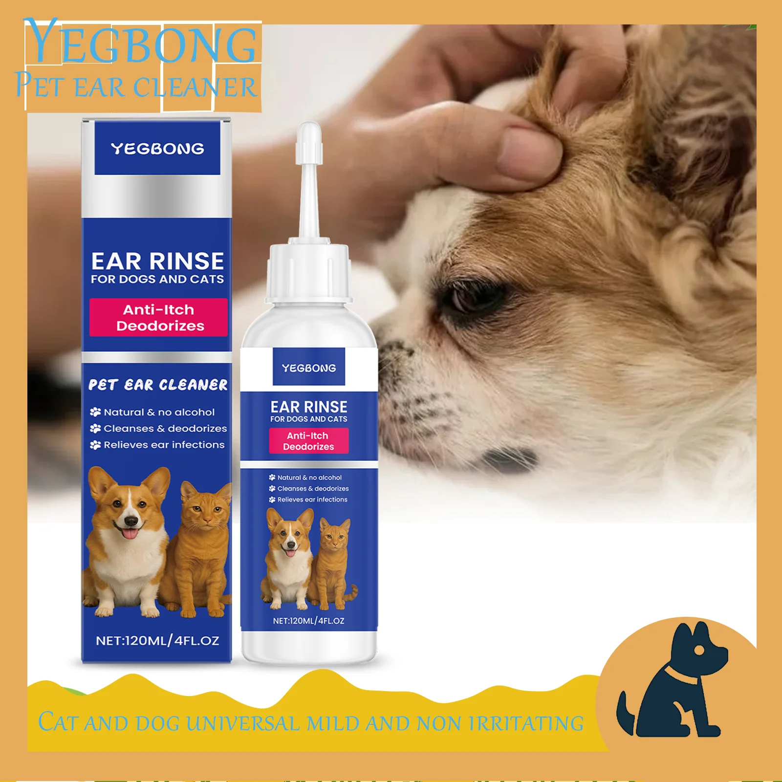 

Yegbong 120ml Pet Ear Cleaner - Daily Care Formula, Soothes Ear Discomfort, Gently Removes Ear Wax