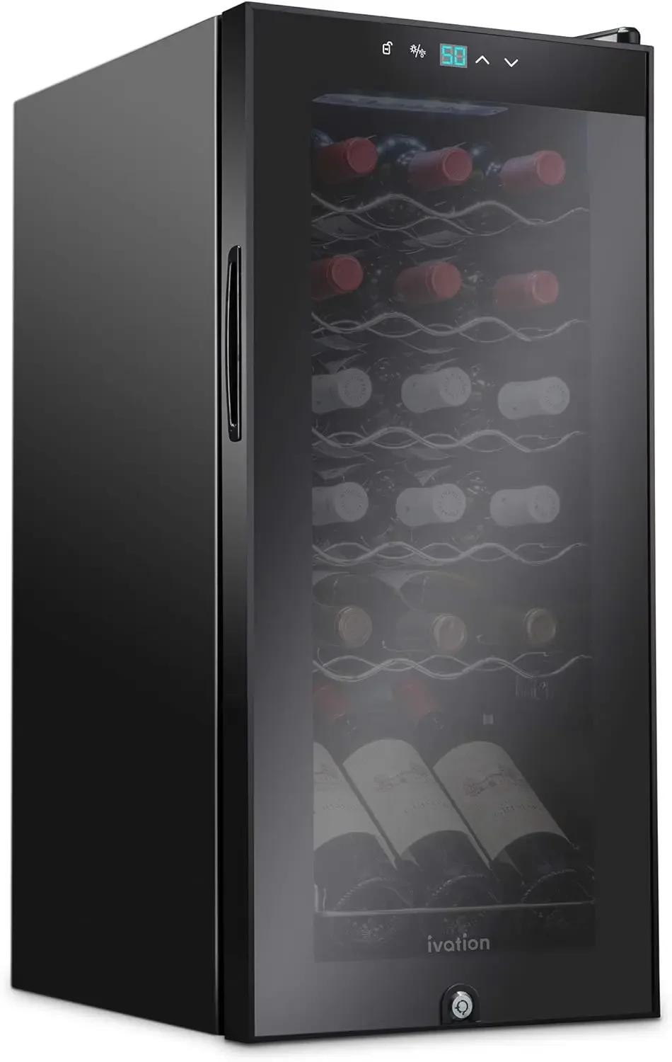 Ivation-enfriador de vino con cerradura, refrigerador de 18 botellas con compresor, gran depósito independiente para vino tinto, blanco, champán