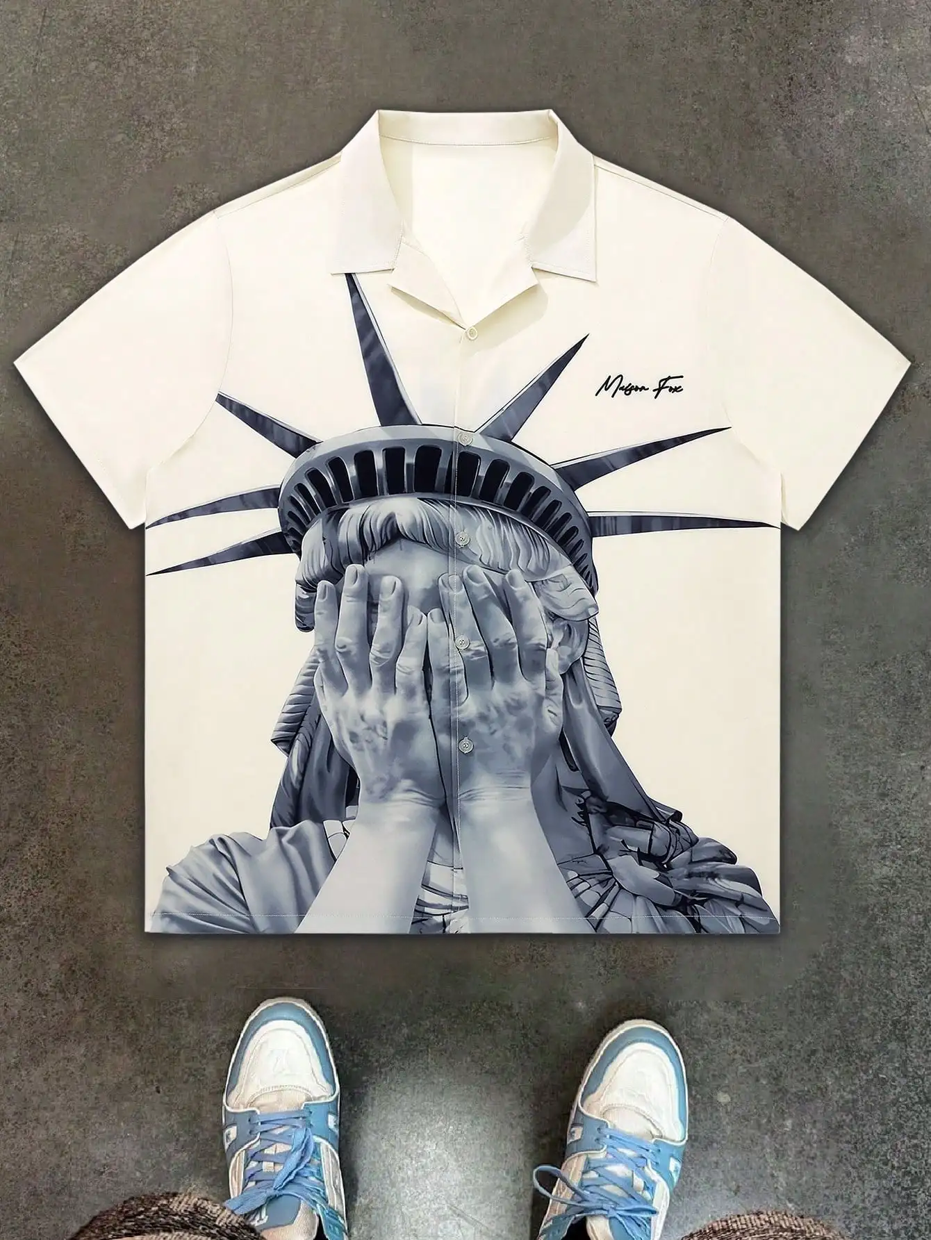 

Men's Graphic Print Short Sleeve Button-Up Shirt, Beach Casual Summer Wear