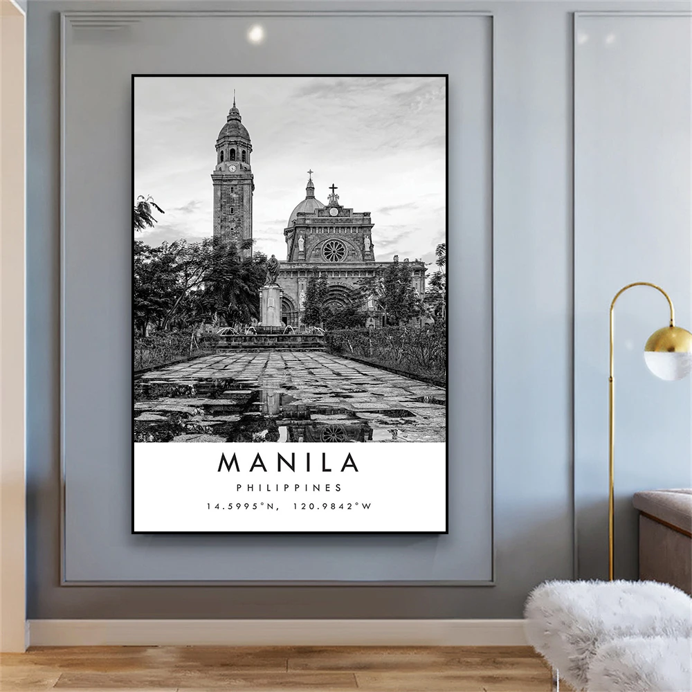 Manila Travel Print Poster Philippines City Wall Art Travel Black and White Canvas Painting Minimalist Home Decor City Prints