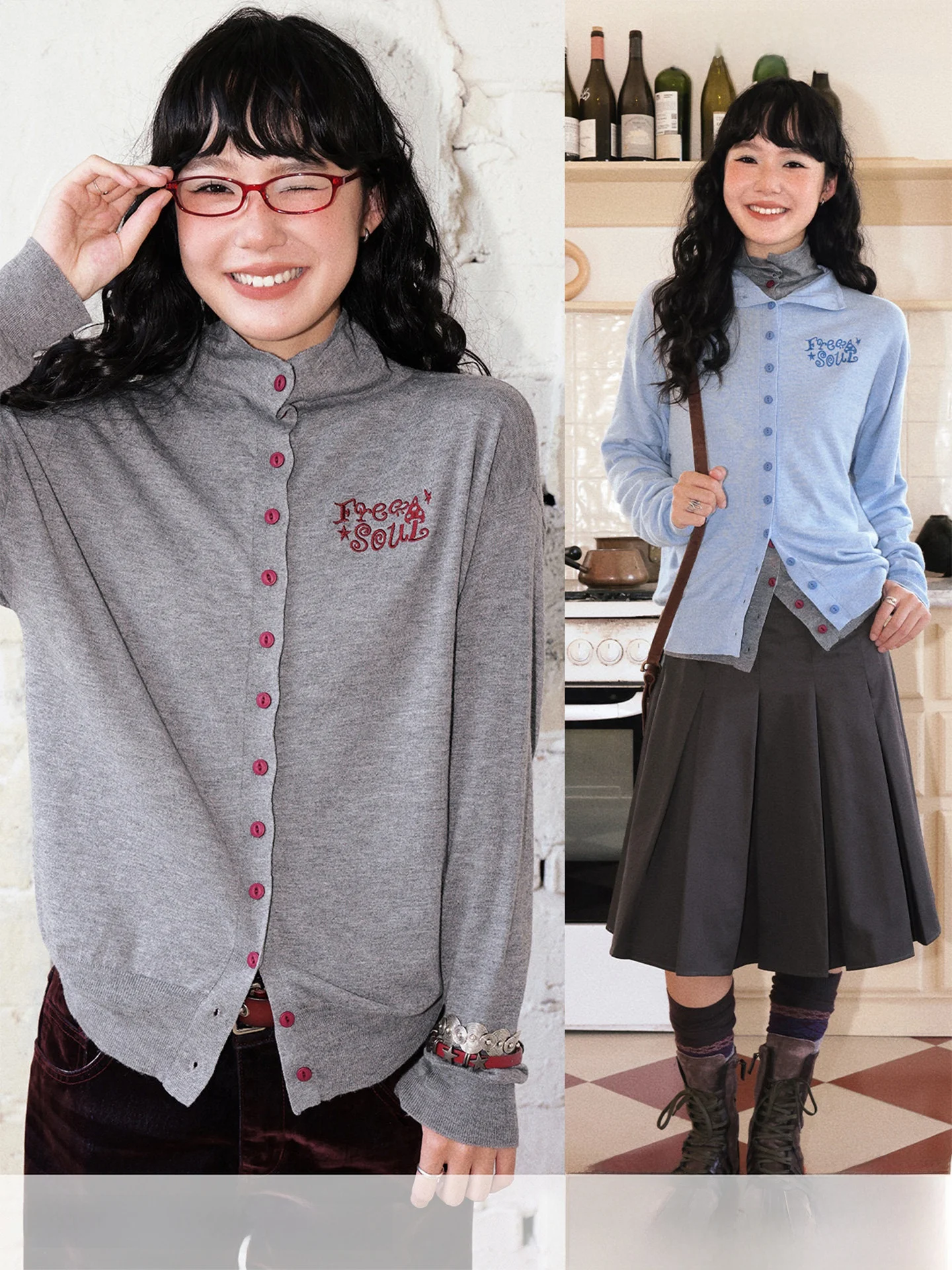 

Женский вязаный кардиган Chemical Girl Free Resonance с высоким воротом, облегающий, на пуговицах, с длинными рукавами, новинка ранней осени