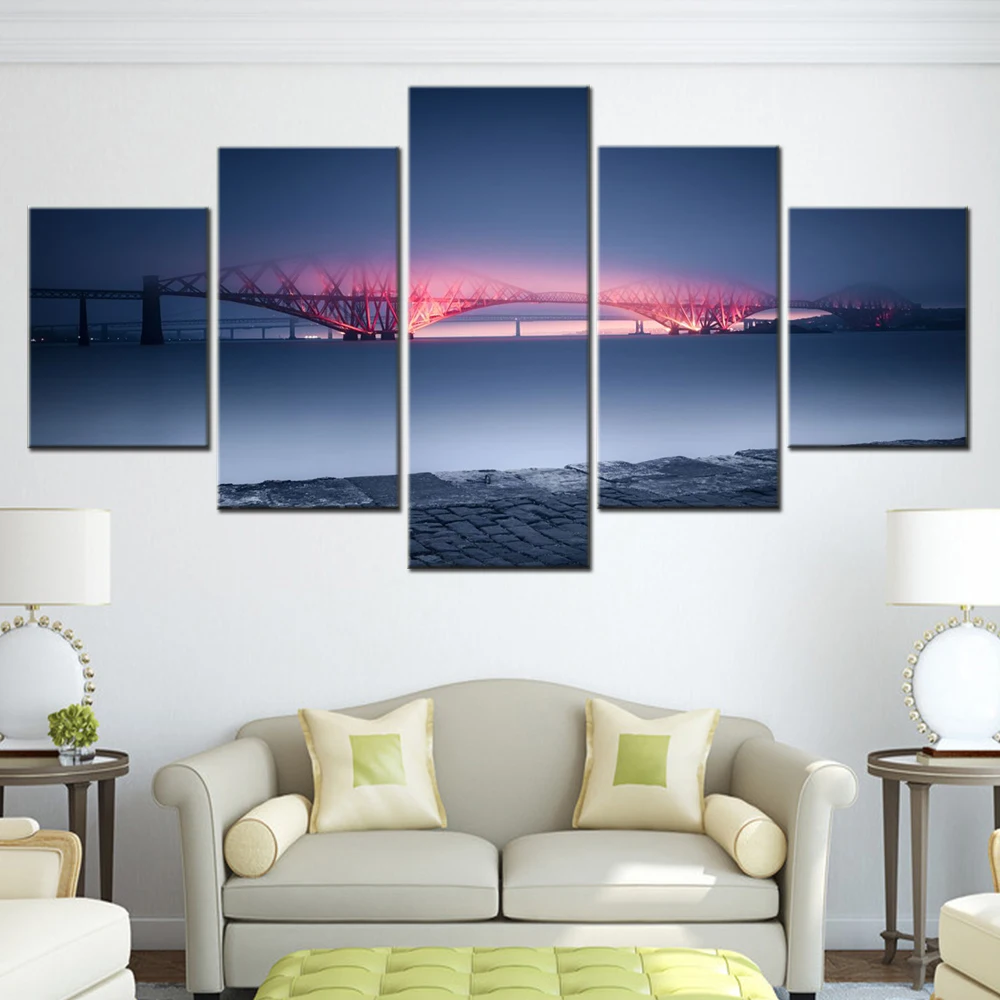 

5 Pieces Canvas Wall Arts Poster Painting World Forth Bridge United Kingdom Wallpaper Home Decor Picture Printing Living Room