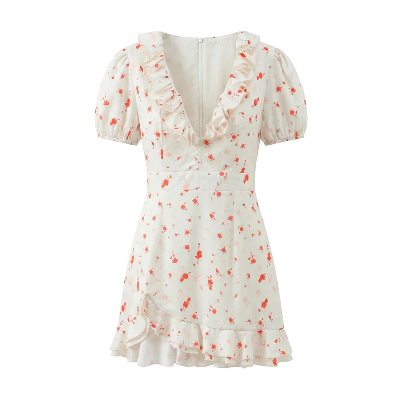 Lady Flare Puff Sleeve V Neck Mini Dress Women Floral Print Sexy Ruched Hem Bodycon Chic Dresses 2026 Party Summer Gowns Petite S018ab27c7e08413c942659dbde332ec9p
