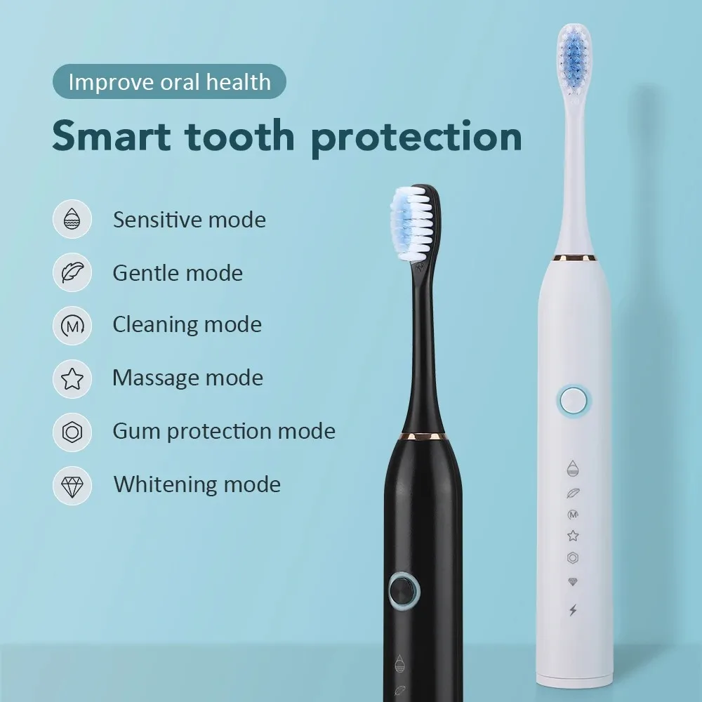 ذكي فرشاة أسنان كهربائية بالموجات الصوتية الكبار قابلة للشحن التلقائي بالكامل تبييض وجهاز تنظيف الأسنان للطلاب الرجال