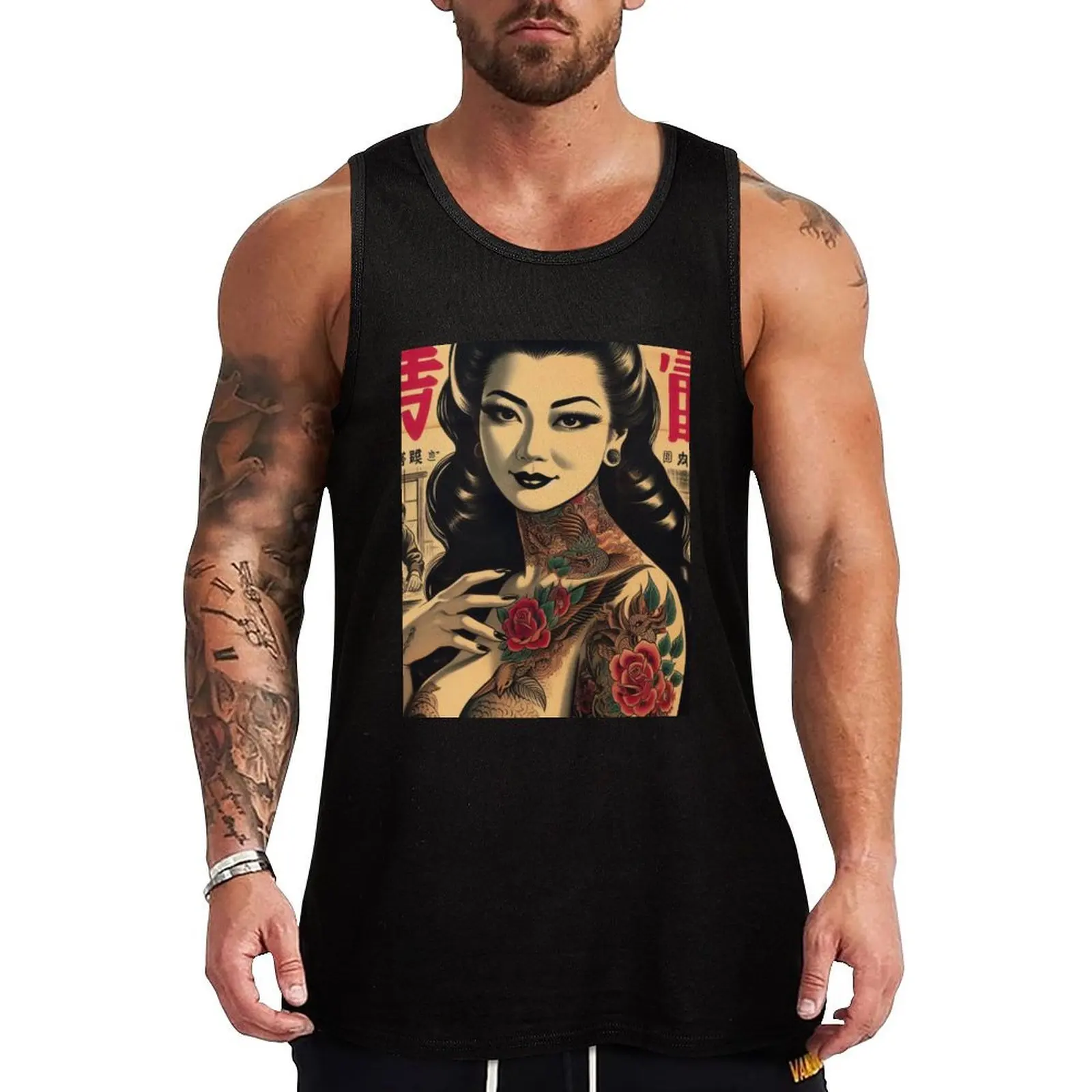 Retro Japanese Tattoo Girl Tank Top best selling products Gym man cotton t-shirts man