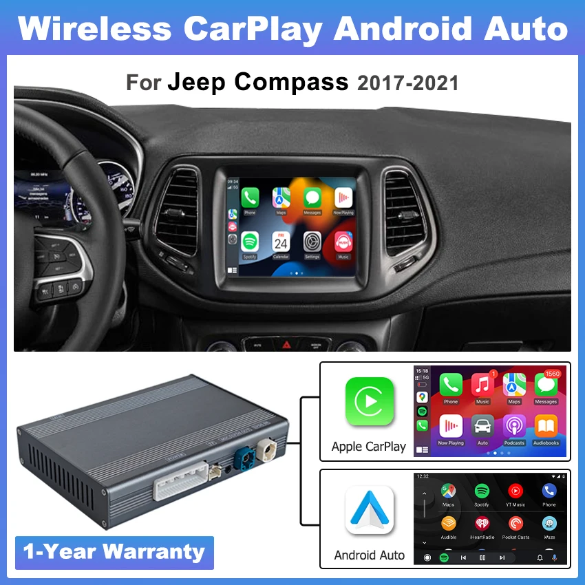 

Wireless CarPlay Android Auto Retrofit Kit OEM Screen Upgrade Decoder Box for Jeep Compass 2017-2021 with Mirror Link Navigation