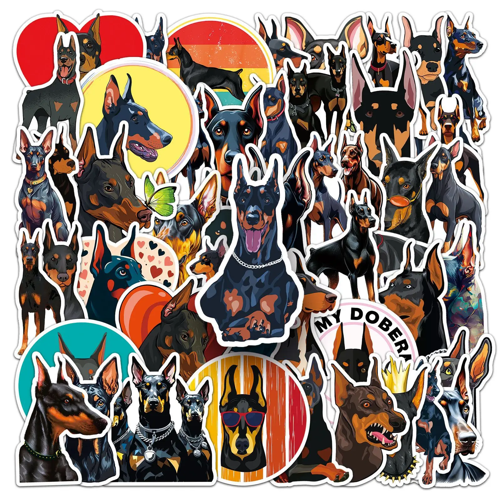 50pcs Dobermann Dog Waterproof Stickers