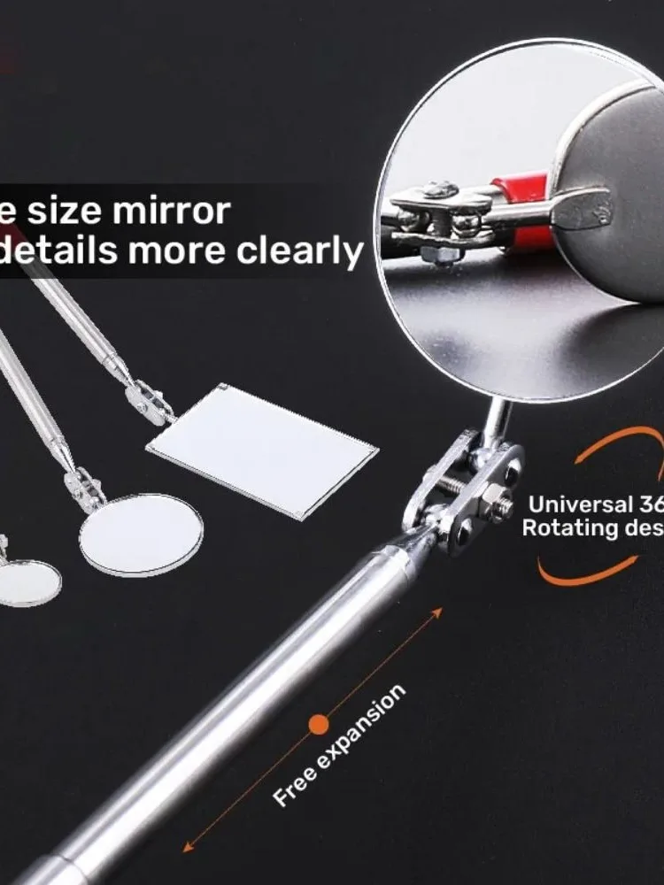 Miroir télescopique d'angle rotatif carré ou rond, équipement d'inspection extensible en acier inoxydable, outil de détection