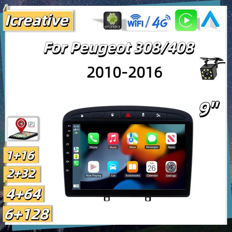 Car Radio Navigation Android Head Unit for Peugeot 408 2010-2016 308 308SW 2010-2016 Multimedia Carplay Player Car Stereo GPS