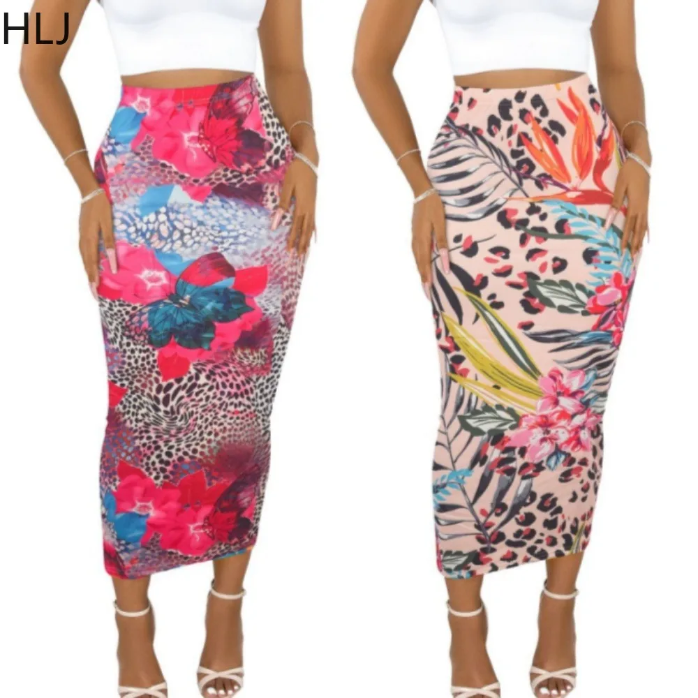 HLJ Fashion Retro Flower Printing gonne Skinny donna vita alta Slim Bottoms Sexy femminile OL abbigliamento Streetwear 2024 autunno nuovo