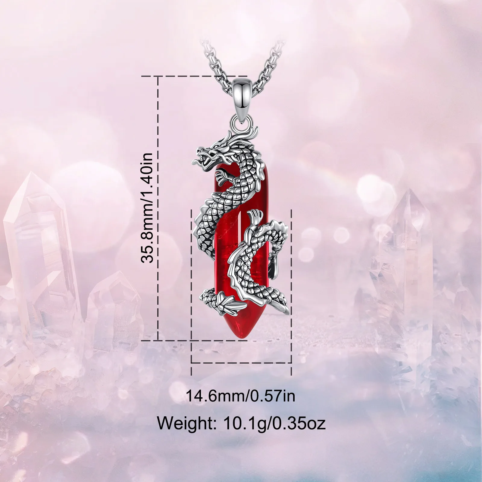 Eudora Dragon Twining Hexagonal Carnelian Prismatic Necklace Punk Healing Stone Crystal Pendant Fine Jewelry for Women Man Gift
