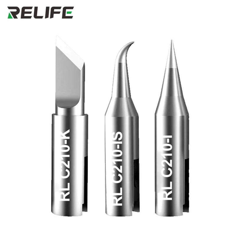 RELIFE RL-C210 Replacement Soldering Iron Tip (I/IS/K) For T210 Soldering Station Straight Tips Curved Tips Replacement Tips