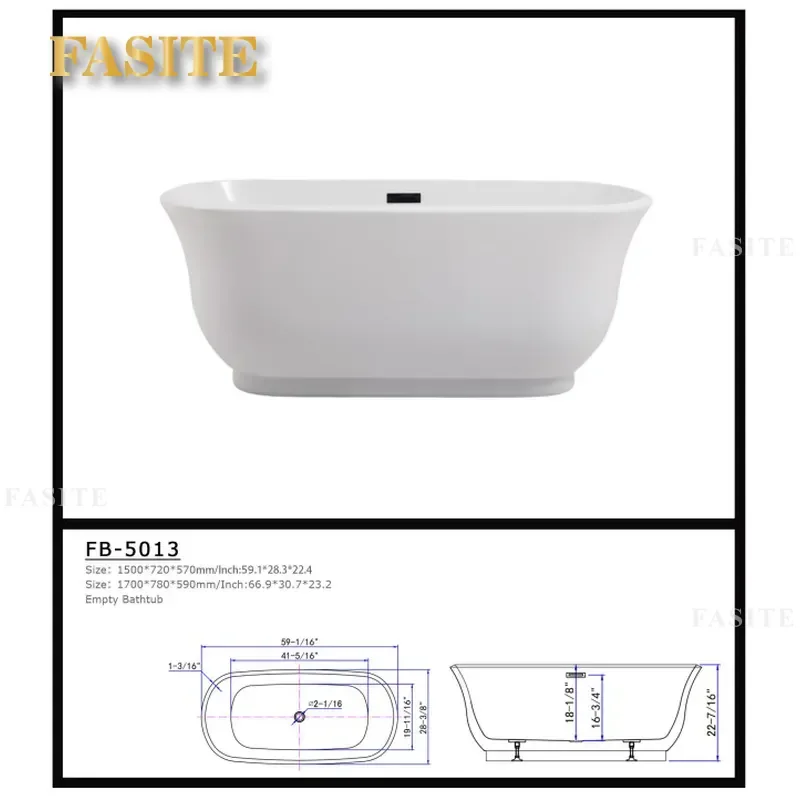 For Hotel Home Decoration High Quality Integrated Seamless Independent Acrylic Bathtub