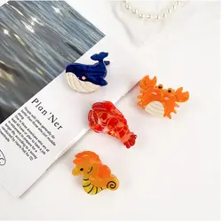 Cartoon Mini Hair Claw Clip Lobster Whale Sea Horse Barrette Hair Accessories Acetate Ocean Series Hairpin Girls Headdress