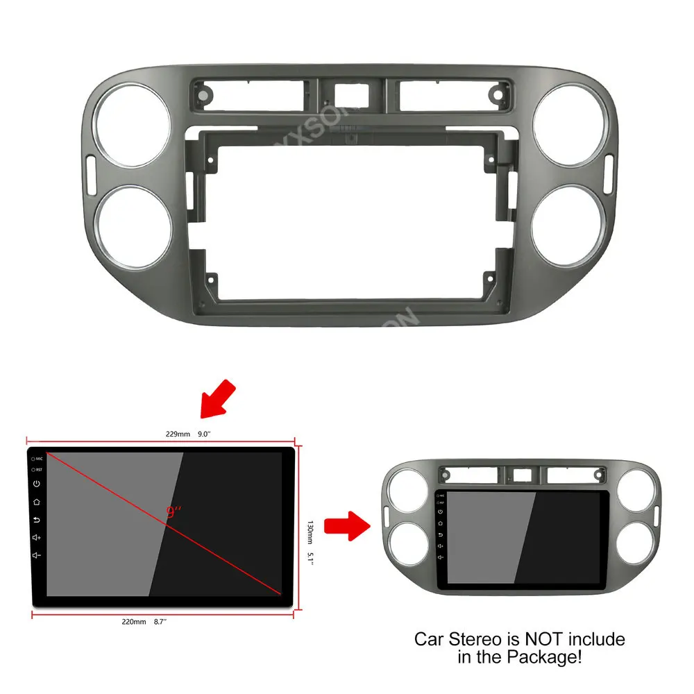 Car Facial Panel For Volkswagen Tiguan 2010-2016 1/2 Din Dash Installation Accessory 9 inch Car Fascia Radio DVD Frame