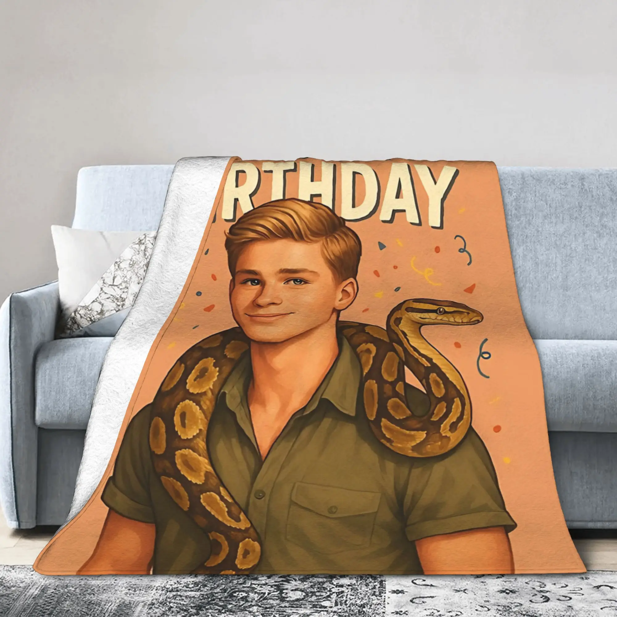 Robert Irwin Happy Birthday Celebration with Snake Flannel Blanket Adults  Warm Comfy Throw Blanket Spring Chair Sofa Bed Cover