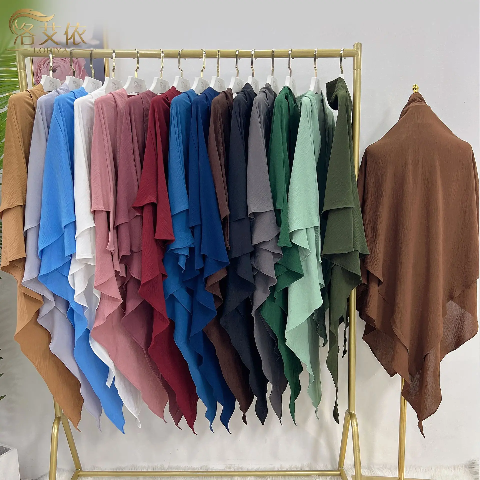 

Fashion Women Hijabs Classical Muslim Prayer Hand Scarf Islamic Overhand Scarf 2 Layers Prayer Hijab for Muslim Women