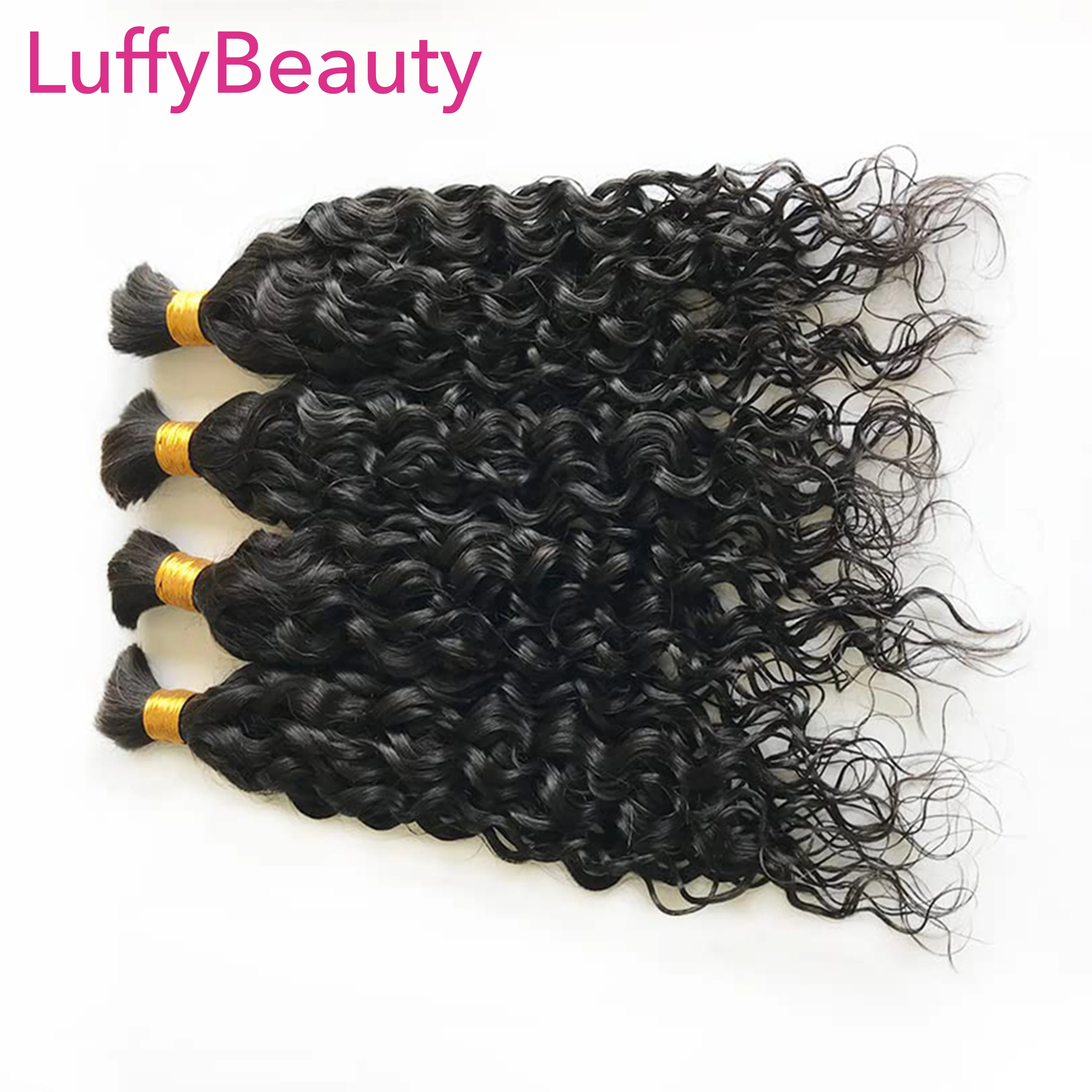 LuffyBeauty-Cabello Humano Birmano para trenzar, extensiones de cabello con ondas de agua, sin trama, doble estirado, extremo completo, trenzas bohemias