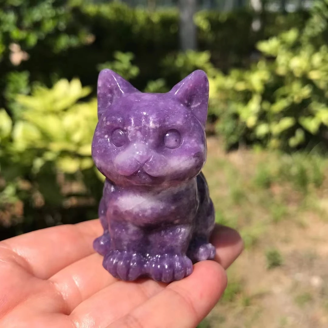 6cm Cute Cat Statue Natural Stone Reiki Healing Crystal Quartz Animal Figurine Home/Office Decor Childrens Gem Gifts