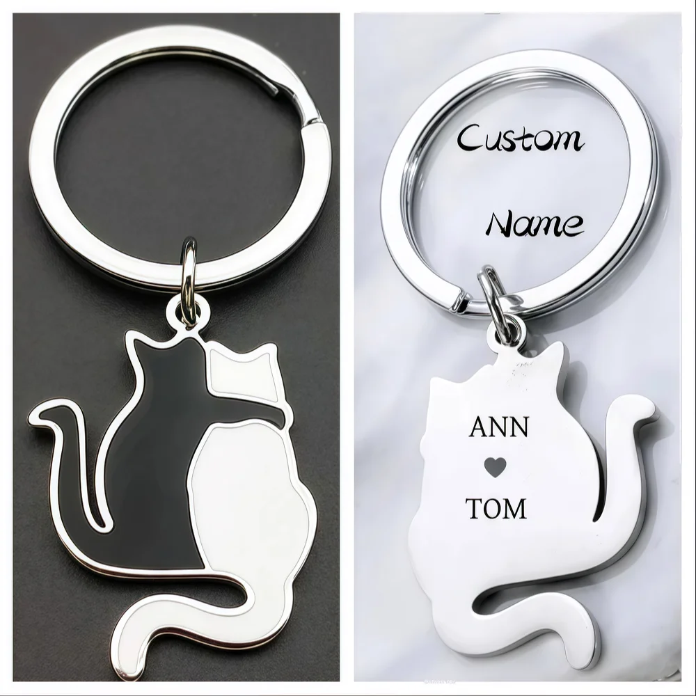 

Creative Keyring Backpack Lover Key Ring Chains Valentine Popular Black and White Back Cat Keychain Couple Pendant Gift